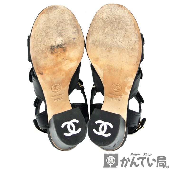 CHANEL シャネル　サンダル　36 木製　レザーベルト シャネル CHANEL サンダル 36 木製 レザーベルト
