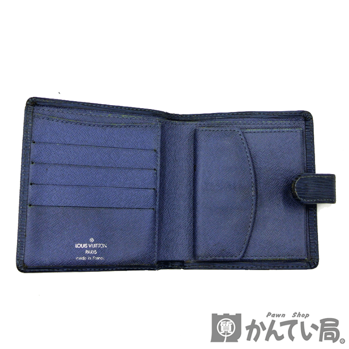 エピ折り財布二つ折り青小銭入れM63555