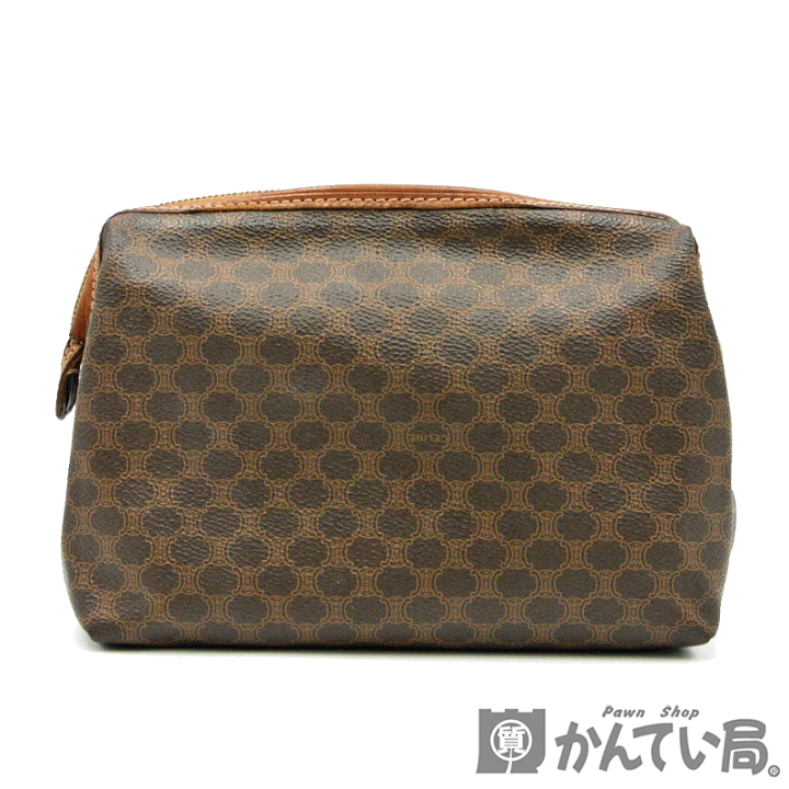 CELINE　セリーヌ　ポーチ　化粧品　小物　ブラウン　マカダム柄 CELINE - 【中古】 セリーヌ ポーチ マカダム PVC レザー