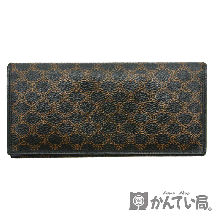 CELINE セリーヌ オールド 長財布 マカダム柄 レザー ブラウン CELINE オールドセリーヌ マカダム Wレターフラップ ロング