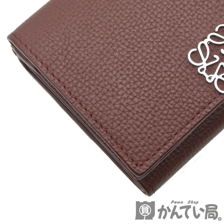 LOEWE ロエベ　折り財布　ボルドー　アナグラム　レザー　型押し　本革 LOEWE ロエベ 財布 二つ折り レザー ボルドー : ブランド