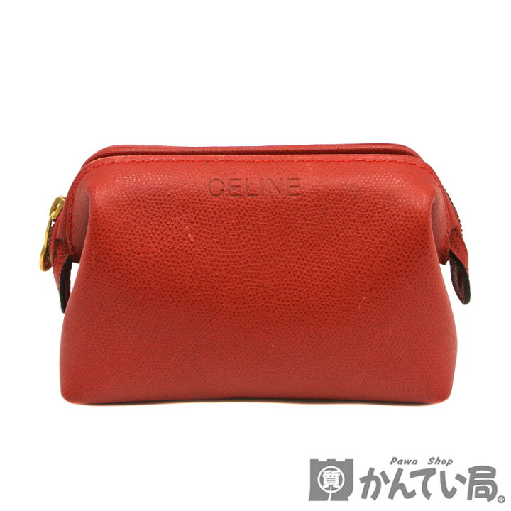 楽天市場】CELINE【セリーヌ】ポーチ レザー 革 レッド ゴールド金具 