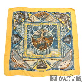 HERMES【エルメス】カレ90 Au son du tam tam タムタムの音に合わせて スカーフ 大判 イエロー系 レディース【中古】USED-B