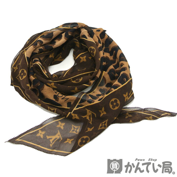 中古】ルイヴィトン LOUIS VUITTON ストール シルク 薄手 ヒョウ柄  