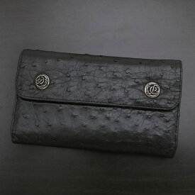 クロムハーツ【CHROMEHEARTS】【オーストリッチ】ウェーブウォレット/フローラルボタン/長財布/三つ折り財布【中古】9-2927