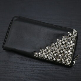 クロムハーツ【CHROMEHEARTS】【保証書付】ゼロピラミッドスタッズコーナー / レックウォレット / ラウンドファスナー財布 /ブラック【中古】14234