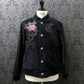 クロムハーツ【CHROMEHEARTS】Letterman Jacket/レターマンジャケット/ブルゾン スタジャン レザー切替 レザーパッチ/クロスボールボタン チョンパー/Mサイズ【中古】121139