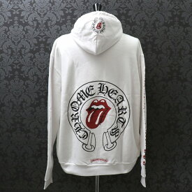 クロムハーツ【CHROMEHEARTS】The Rolling Stones Lip And Tongue Hoodie ローリングストーンズ リップアンドタンフーディ プルオーバーパーカー ロゴプリント オンライン限定 ホワイト×レッド/Lサイズ【中古】121315