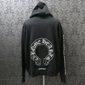 クロムハーツ【CHROMEHEARTS】【未使用品】【オンライン限定】WWW.CHROMEHEARTS.COM SILVER GLITTER HOODIE / ホースシューバックプリント/プルオーバー/パーカー/ブラック×シルバーメタリックプリント/Lサイズ【中古】131284