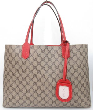 メンズレディース【中古】ＧＵＣＣＩグッチリバーシブルトートバッグ３６８５６８ＧＧスプリームショルダーバッグべージュ／レッド系【楽ギフ_包装選択】