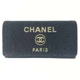 レディース財布【中古】　CHANEL　シャネル　A80053　ドーヴィル　ココマークフラップ　ラメ　二つ折り財布　デニム　キャンバス　濃紺系　ネイビー　長財布【楽ギフ_包装選択】