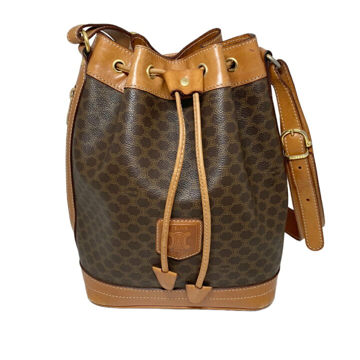 楽天市場】【中古】 CELINE セリーヌ マカダム柄 巾着バッグ レザー 