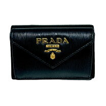 極美✨PRADA 三つ折り財布 ヴィッテロムーブ シボ革 レザー 黒 