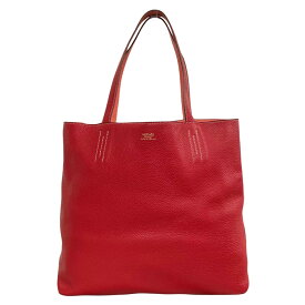 【中古】｜HERMES エルメス ドゥブルセンス45 トリヨンクレマンス □Q刻印 レッド サーモンピンク リバーシブル トートバッグ