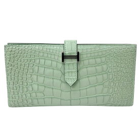 【未使用】｜HERMES エルメス ベアンスフレ W刻印 アリゲーター ヴェールドー 二つ折り 長財布 シルバー金具
