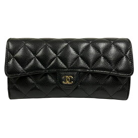 【中古】｜CHANEL シャネル AP0241 クラシックロングウォレット マトラッセ ゴールド金具 キャビアスキン ココマーク 長財布 ブラック レザー レディース