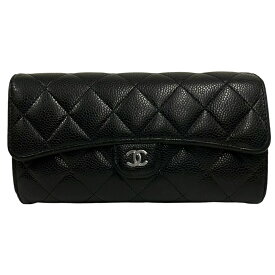 【中古】｜CHANEL シャネル AP0241 クラシックロングウォレット マトラッセ シルバー金具 キャビアスキン ココマーク 長財布 ブラック レザー レディース
