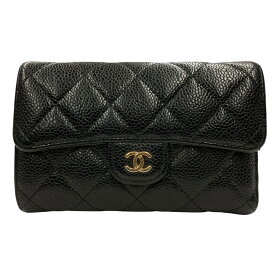 【中古】｜CHANEL シャネル AP0232 ココマーク クラシック ミディアム フラップ ウォレット キャビアスキン 三つ折り財布 ブラック系 ゴールド金具 レディース
