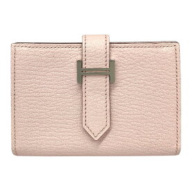 【中古】｜HERMES エルメス ベアン ミニ W刻印 二つ折り財布 コインケース カードケース パスケース レザー ピンク シルバー金具