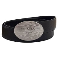 【中古】｜PRADA プラダ ロゴ バックル サフィアーノ ベルト ブラック シルバーバックル メンズ