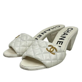 【中古】｜CHANEL シャネル マトラッセ ラムスキン G38820 ココマーク ミュール サンダル ホワイト 36 1/2C (23cmくらい)
