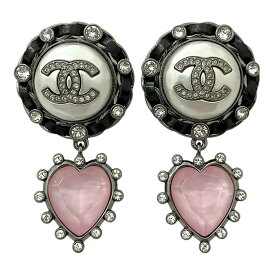 【中古】｜CHANEL シャネル A21A ココラウンド ハートストーンピアス ラインストーン シルバー系 イヤリング レディース アクセサリー