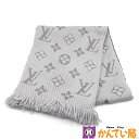 LOUIS VUITTON　ルイヴィトン　M74742　エシャルプ ロゴマニア　マフラー　モノグラム　グリペルル　グレー系　ウール94％　シルク6％　シルク混ウール　フリンジ仕上げ　中古　B25-1886