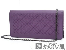 【中古】BOTTEGA VENETA ボッテガ ヴェネタ 445153 チェーンウォレット イントレチャート 二つ折り長財布 レザー パープル系 紫 クラッチバッグ