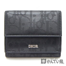 【USED-B】Christian Dior クリスチャン ディオール　オブリーク　ギャラクシー　三つ折り財布　ウォレット　レザー　パンチング　ロゴ　ミニ財布　黒　ブラック　2ESBC110VPD_H03E　久安店　A24-1812H