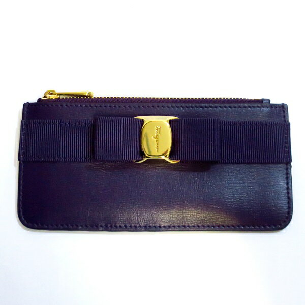 FERRAGAMO フェラガモ JP-22E010 ヴァラリボン レザー カード コインケース パープル【質屋 かんてい局横浜港南店】<br>中古品 used A
