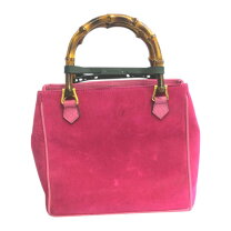 希少GUCCI スエード×レザー ハンドバッグ ピンク系