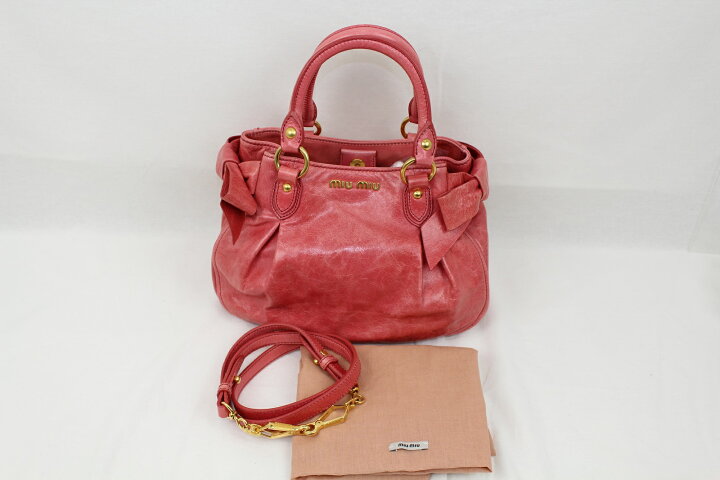 楽天市場】MIU MIU2WAYバッグ RN0818レザー ピンク ゴールド金具ハンド 