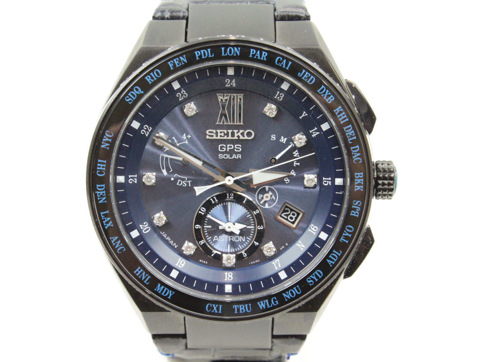 【500本限定モデル】SEIKO　アストロン　SBXB157　ダイヤモンド　ソーラーGPS　チタン　革ベルト　ブラック　ブルー　メンズ腕時計【中古】  | かんてい局松前Ｒ５６号店