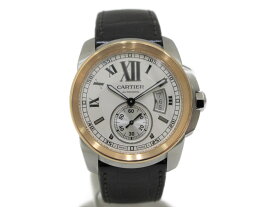 【箱あり】CARTIER カルティエ カリブル ドゥ カルティエ W7100039 18K ピンクゴールド ステンレススチール 革ベルト 自動巻きシルバー メンズ ウィメンズ 腕時計【中古】新居浜店