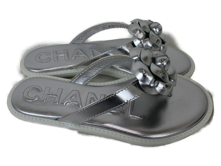 楽天市場】CHANEL カメリアビーチサンダルG31577 シルバー 美品 夏  