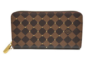 【箱・布袋あり★】LOUISVUITTON ルイヴィトン ジッピーウォレット N60122 ダミエエベヌ/ブラウン系×レッド系 コーティングキャンバス レディース　メンズ　ユニセックス　人気　長財布　ロングウォレット　スタッズ　プレゼント包装可 【中古】新居浜店