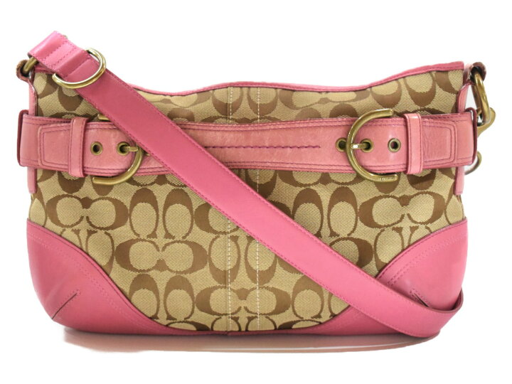 楽天市場 普段使い Coach コーチショルダーバッグ 7077 ピンク系 キャンバス レザー 普段使い おしゃれ ショルダーバッグ 便利 かわいい 中古 松山久万ノ台店 かんてい局松前ｒ５６号店