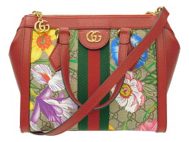 GUCCI　グッチ　GGフローラスモール　トートバッグ　バッグ　ハンドバッグ　花柄　フラワー　赤　レッド　ワインレッド　ベージュ　　ロゴ　ロゴマーク　レディース　ギフト　プレゼント　ラッピング　贈り物　【中古】新居浜店