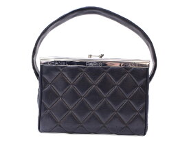 【布袋・ギャラあり】CHANEL　シャネル　ハードケース　ラムスキン　ブラック　ハンドバッグ　レディース　シルバー金具　シンプル　ギフト　プレゼント包装可　【中古】　松前R56号店