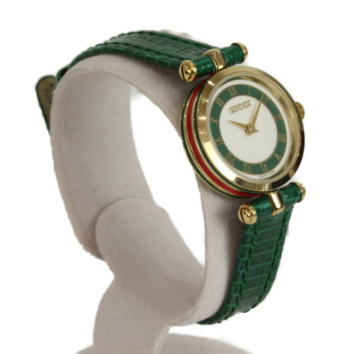 GUCCI☆シェリーライン☆メンズ時計☆ホワイト✕グリーン☆ヴィンテージ