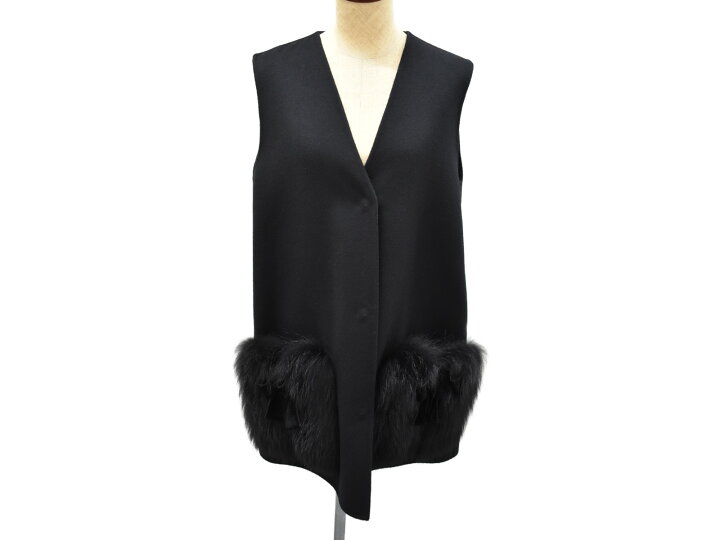 楽天市場】FENDIロングベスト ファーポケット FF8523 ブラック ウール 