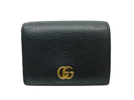 GUCCI　グッチ　GGマーモントコンパクトウォレット　二つ折り財布　ミニ財布　ブラック　レザー　ゴールド金具　レディース　メンズ　ユニセックス　プレゼント　ギフト　ラッピング包装可【中古】 新居浜店