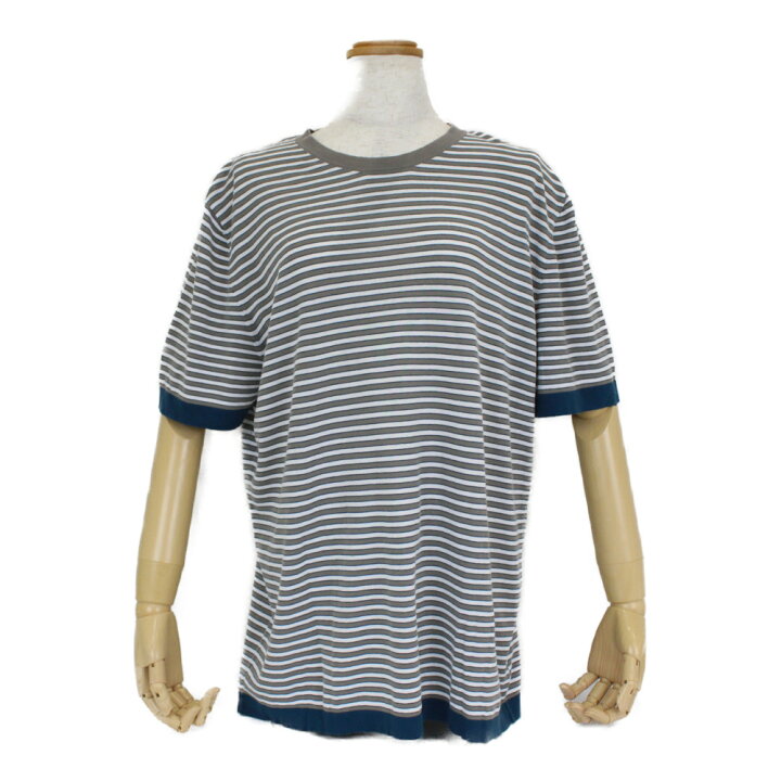 楽天市場】HERMES エルメス ボーダーコットンTシャツ グレー ブルー 