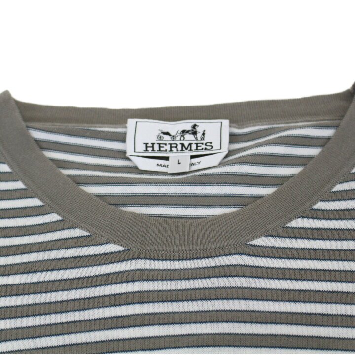 楽天市場】HERMES エルメス ボーダーコットンTシャツ グレー ブルー 