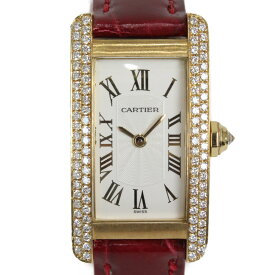 【替えベルト付き】Cartier　カルティエ　タンクアメリカン　WB701251　クオーツ　18Kイエローゴールド　ダイヤモンド　ホワイト　レッド　レディース　腕時計【中古】松前R56店