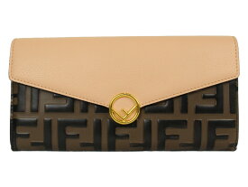 FENDI　フェンディ　二つ折り長財布　8M0251-A6CB　ズッカ柄　ブラウン×ピンク　レザー　ウォレット　シンプル　レディース　ギフト　プレゼント包装可【中古】松前R56号店