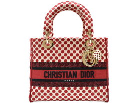 C.Dior　クリスチャン・ディオール　レディディオール ミディアムバッグ　M0565OBBEM933　キャンバス　レッド×ホワイト　ドット柄　ハンドバッグ　ショルダーバッグ　レディース　ショルダー付き　シンプル　ギフト　プレゼント包装可　【中古】　松山久万ノ台店