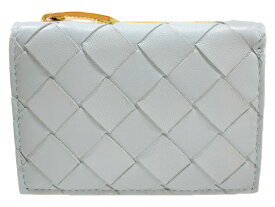 【中古品】BOTTEGA VENETAコンパクトウォレット 　 水色系 レザー 三つ折り財布　折りたたみ財布　イントレチャート　ユニセックス　人気　定番　ギフト【中古】松山久万ノ台店