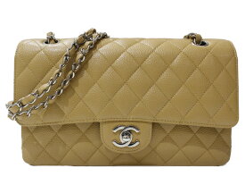 CHANEL　シャネル　Wフラップチェーンショルダーバッグ　A01112　マトラッセ　キャビアスキン　ベージュ系　シルバー金具　レディース　ギフト　プレゼント包装可【中古】松山朝生田店