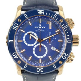 【替えベルト付】EDOX　エドックス　クロノオフショア1　クロノグラフ　10221-37RBU3-BUIR3　クオーツ　デイト　ダイヤモンド　革ベルト　ラバー　ブルー　ゴールド　メンズ　腕時計【中古】松前R56号店